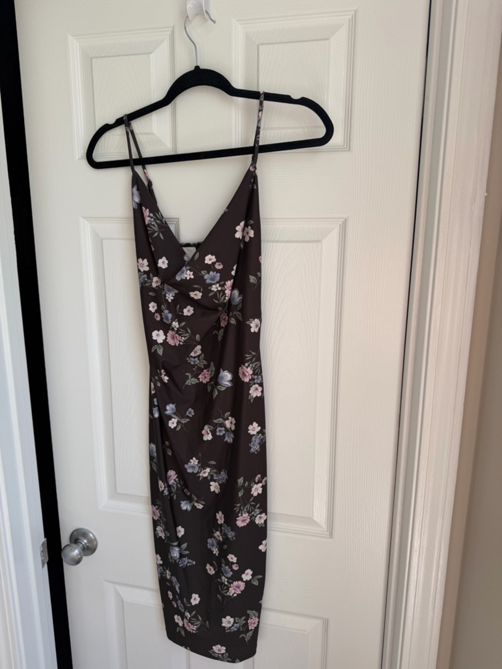 iris Brown Floral Slip Midi Dress with Pink & Cream Blooms